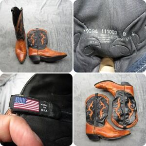 Dingo Western Boots Women 8 M Black Brown Cowboy Leather Pointed Pull-On USA VTG